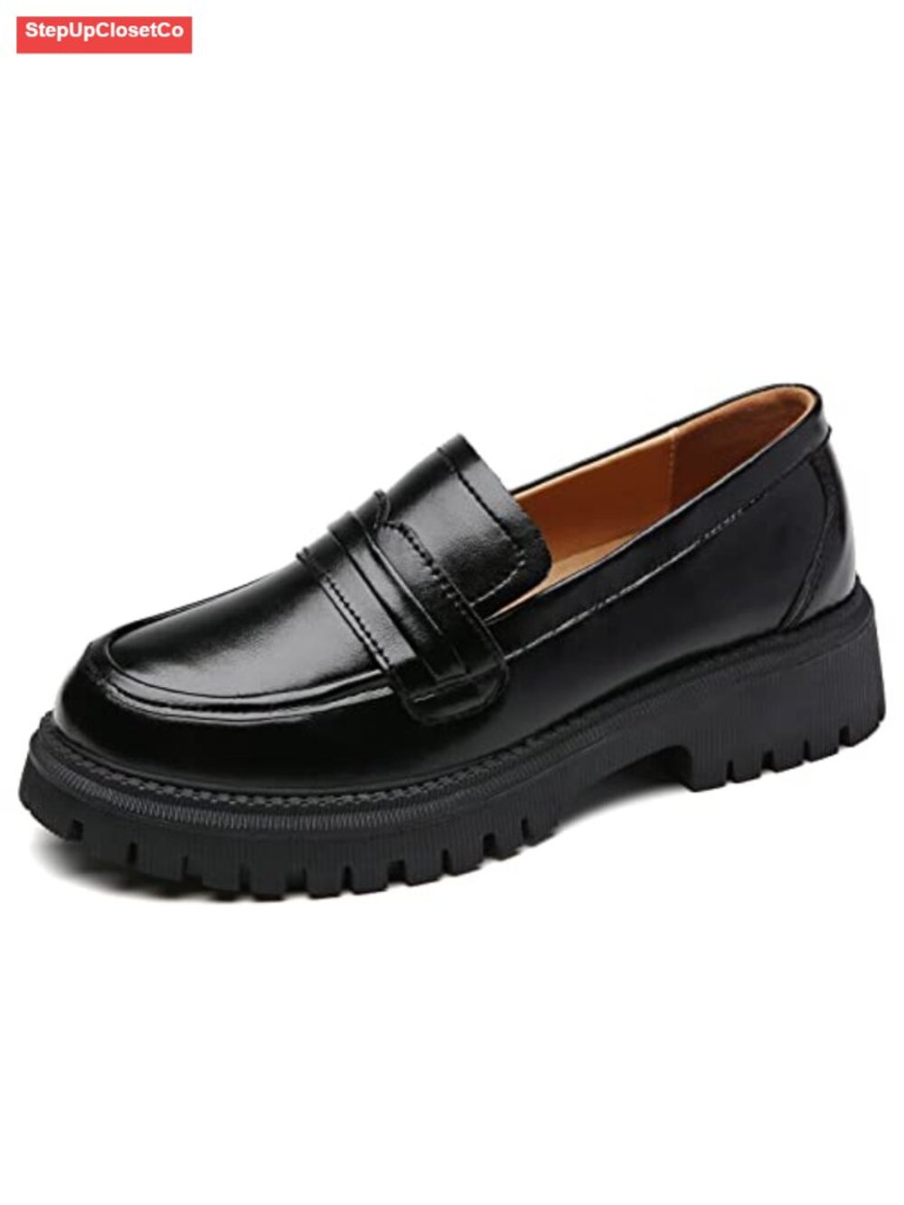 Women's Chunky Penny Loafers Slip On Platform Work Dress Shoes Faux Leather